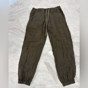 Hard Tail Linen Joggers Olive Moss Boho Coastal Lounge Small